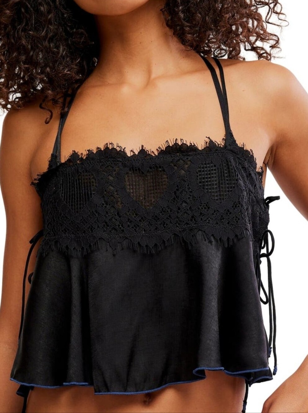 Free People Sweet Love Crop Pajama Top Cami ~ Black